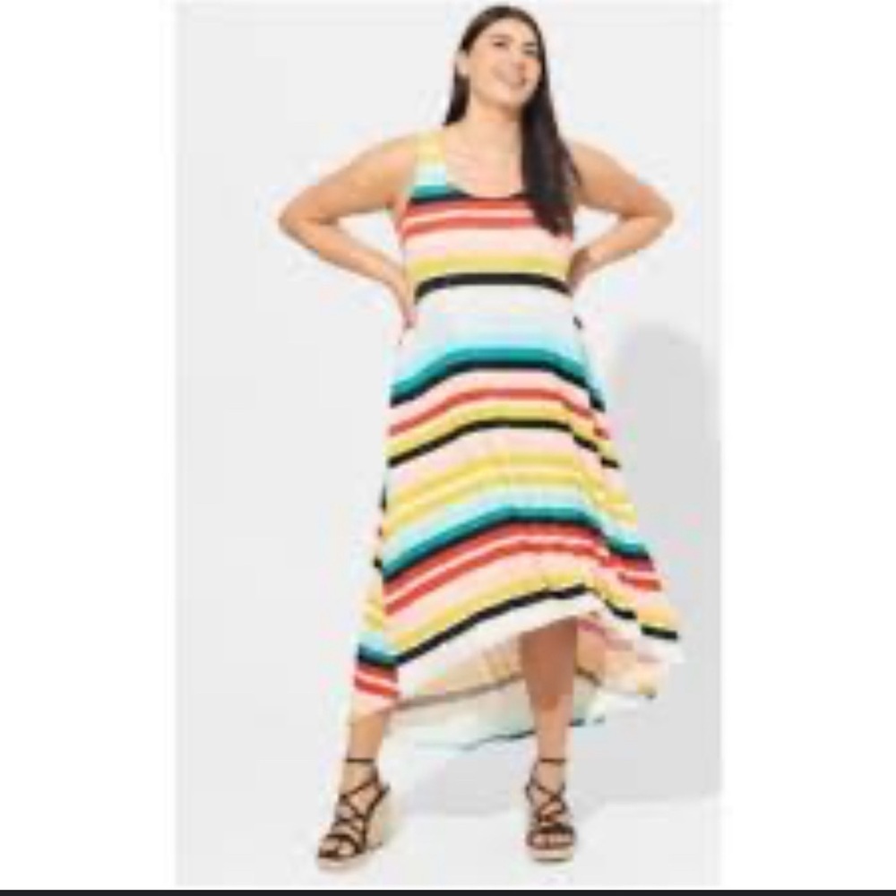 Torrid Super Soft Striped Maxi Dress - Size 2 (2X) - High-Low Hem - Colorful